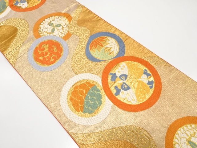 大特価品　川島織物製　流水に花・蝶・古典柄織り出し　袋帯